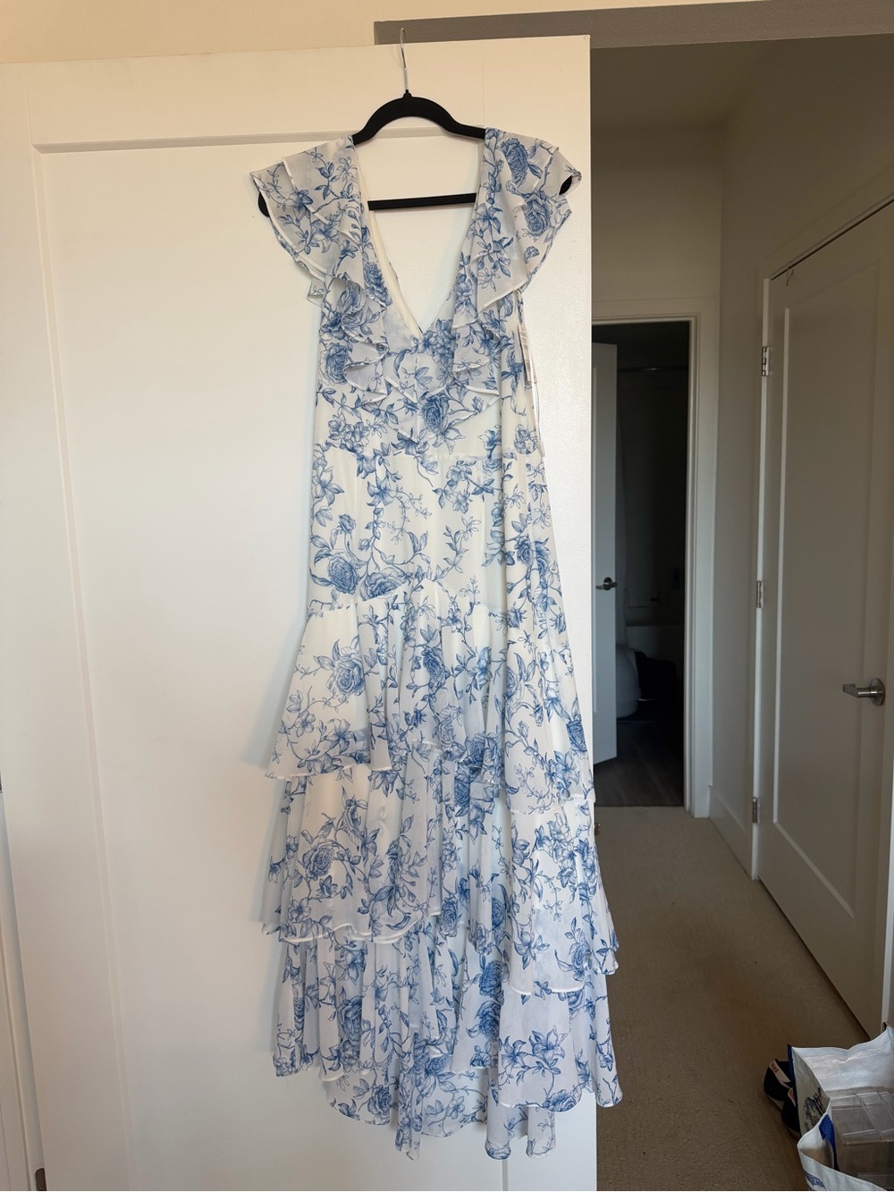 Wayf White Maxi Dress with Blue Floral Print